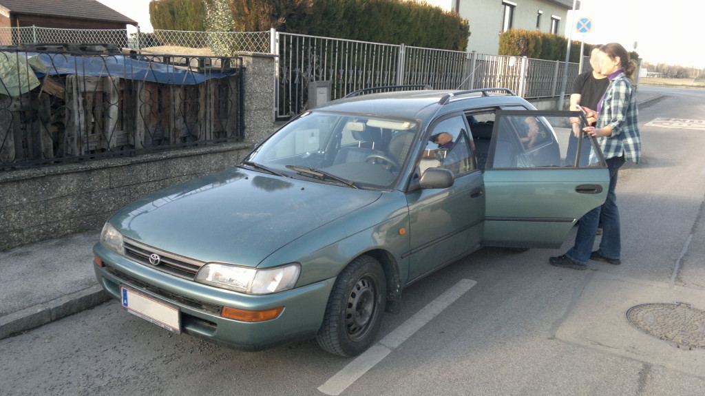 My beloved Toyota Corolla E10 (1996), on the start to a road trip. It has already over 400 000 km on the clock, it was on two continents and saw many parts of Europe. And the most important thing, it never let me down :)